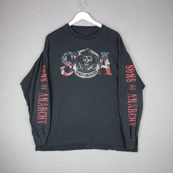 Sons Of Anarchy USA Skull Logo Reaper Longsleeve Mens XXL Faded - Picture 2 of 7